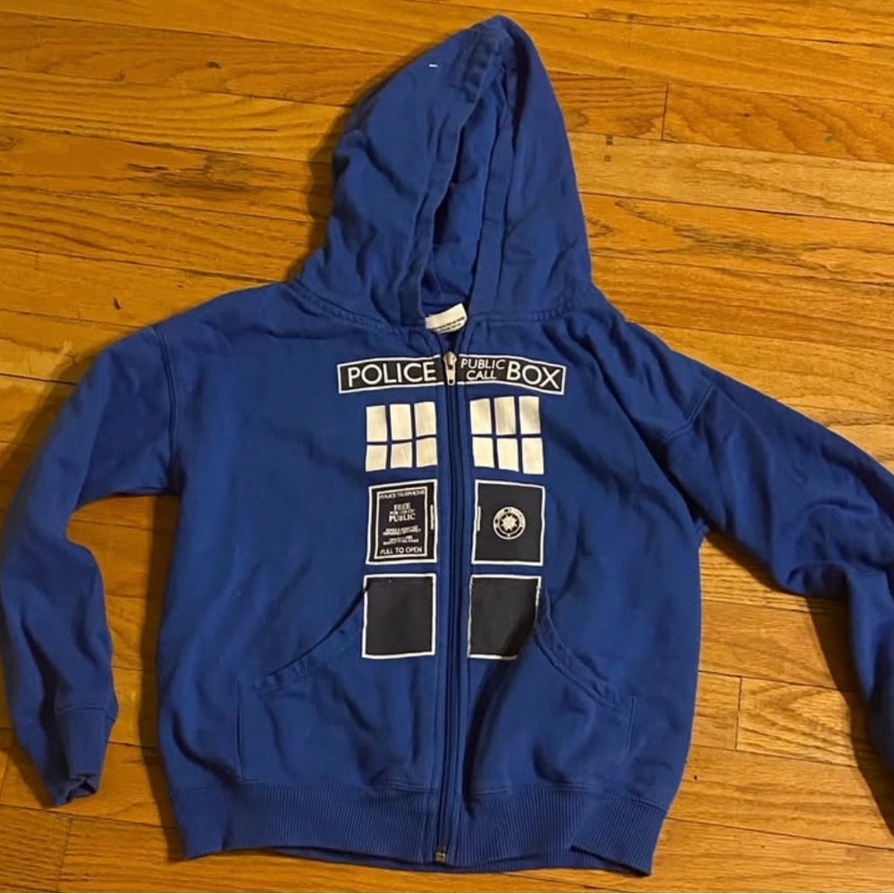 Blue TARDIS Zip-Up Hoodie Sweatshirt